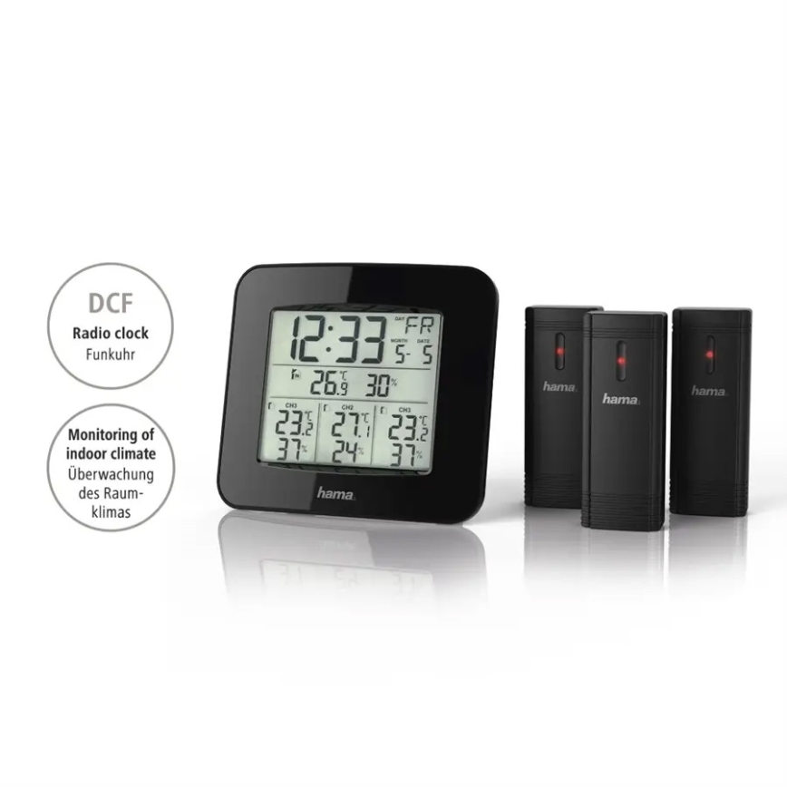 Hama - Метеорологична станция с LCD дисплей и будилник 3xAAA + 3бр. сензора 2xAA