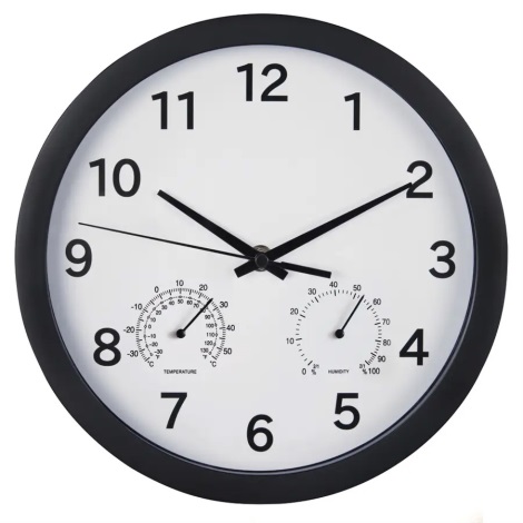 Hama - Стенен часовник с термометър и влагомер 1xAA черен/бял