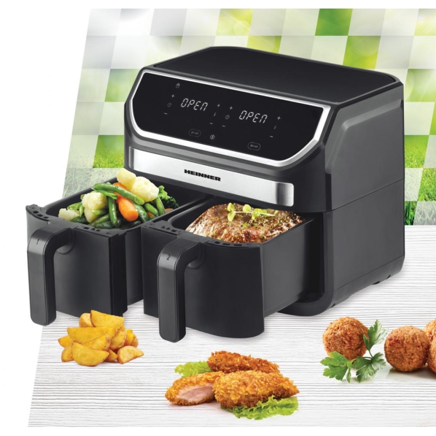 Heinner HAF-KDB1700BK - Двукамерна въздушна фритюрница 8,5 л 1700 W/230 V черна