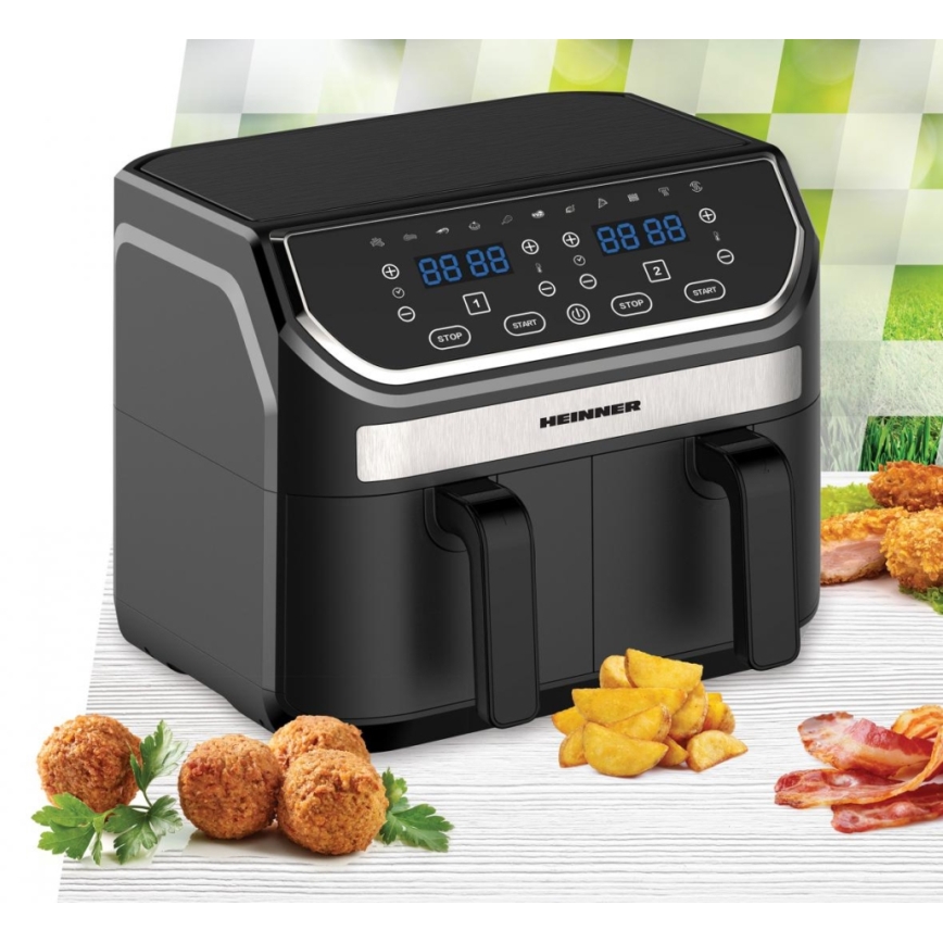 Heinner HAF-KDB1700BK - Двукамерна въздушна фритюрница 8,5 л 1700 W/230 V черна