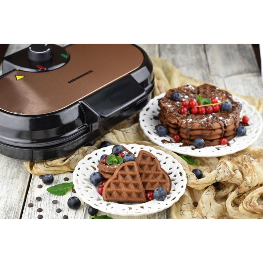 Heinner HWF-1000CR - Вафлена машина 1000W/230V черна/розово-златна