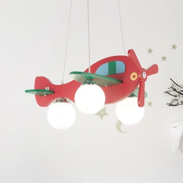 Ideal Lux - Детски пендел AVION 3xE27/28W/230V червен
