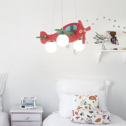 Ideal Lux - Детски пендел AVION 3xE27/28W/230V червен