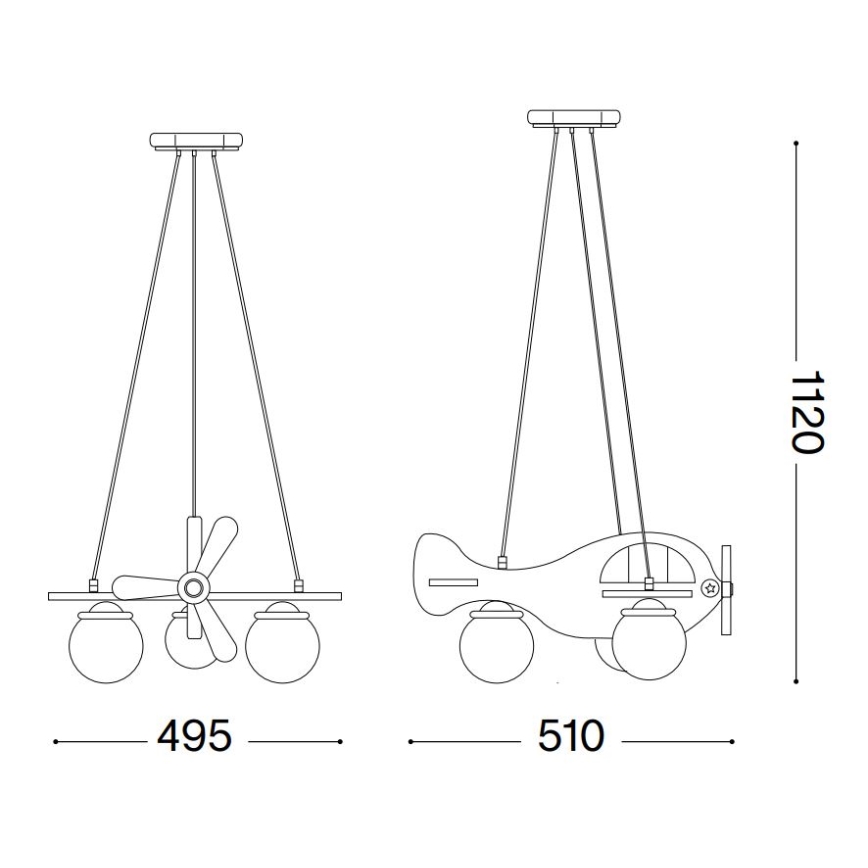 Ideal Lux - Детски пендел AVION 3xE27/28W/230V червен