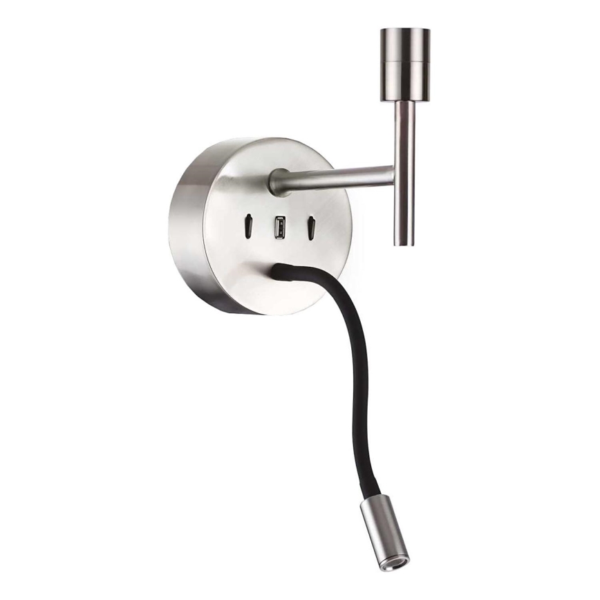 Ideal Lux - LED Гъвкав лампа с монтаж SET UP 1xE27/42W + LED/3W/230V CRI 90 USB лъскав хром