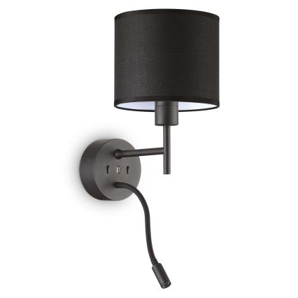 Ideal Lux - LED Гъвкава лампа с к-кт монтаж 1xE27/42W + LED/3W/230V CRI 90 USB черен