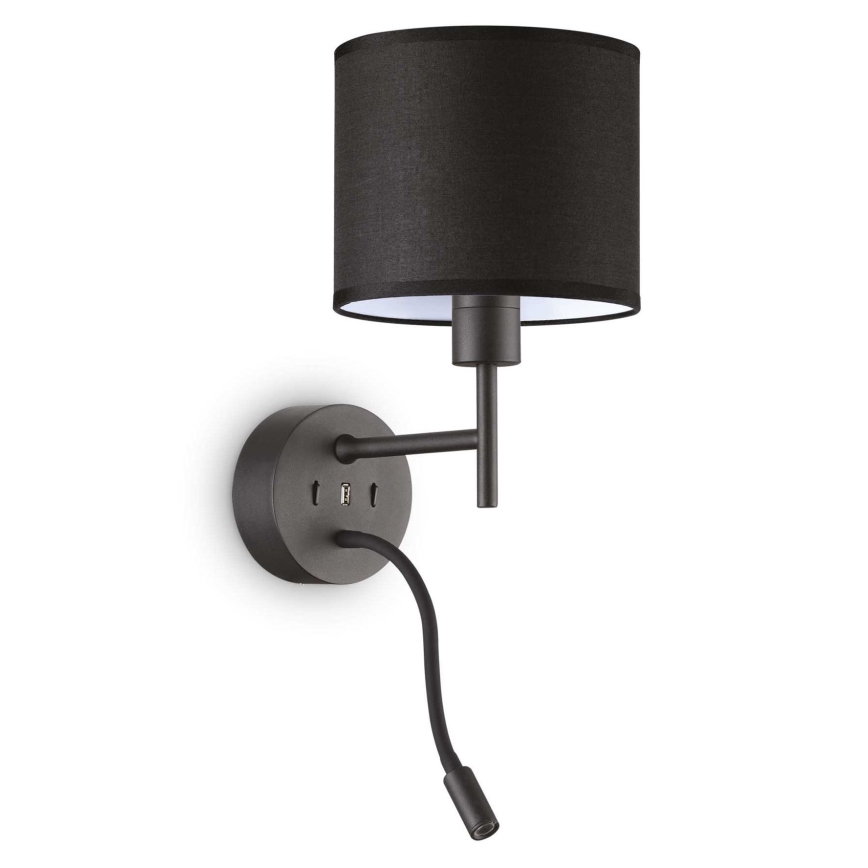 Ideal Lux - LED Гъвкава лампа с к-кт монтаж 1xE27/42W + LED/3W/230V CRI 90 USB черен