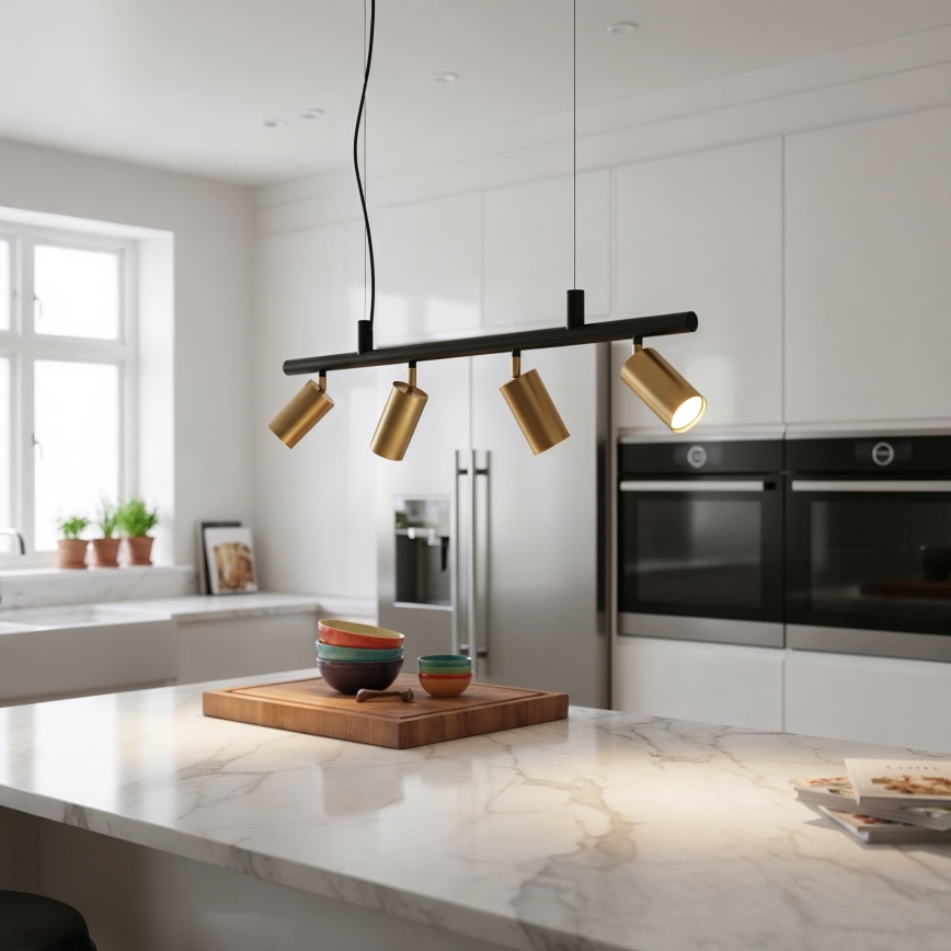 Ideal Lux - LED Пендел DYNAMITE 4xGU10/7W/230V CRI 90 черен/месинг