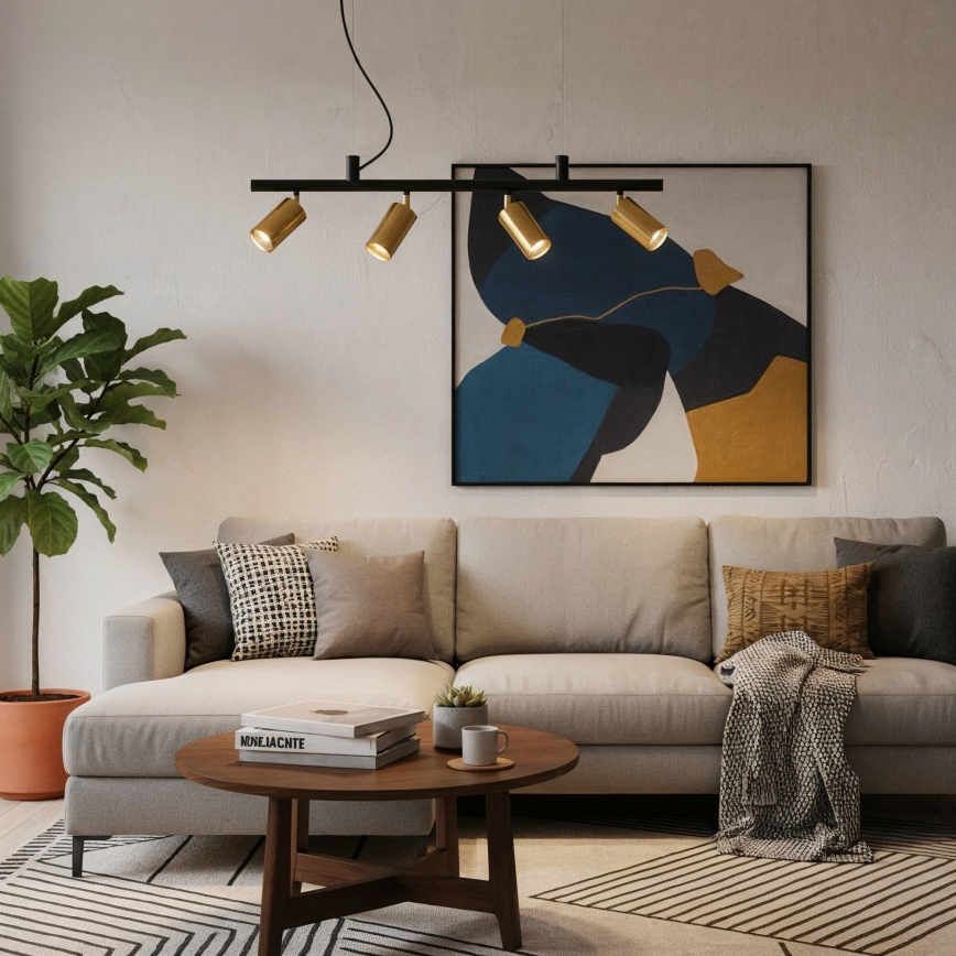 Ideal Lux - LED Пендел DYNAMITE 4xGU10/7W/230V CRI 90 черен/месинг