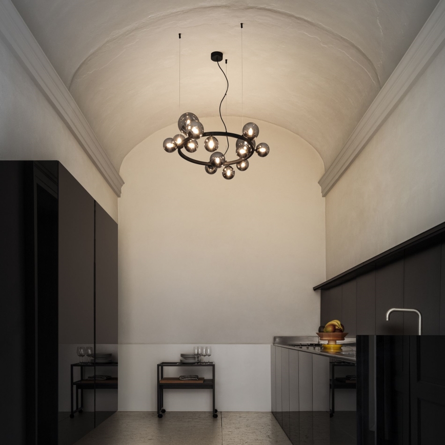 Ideal Lux - LED Пендел PERLAGE 14xG9/3W/230V Ø 85 см черен/опушен