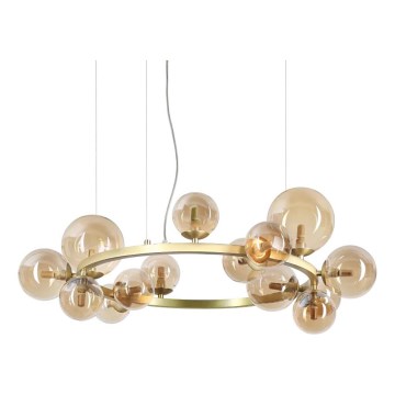 Ideal Lux - LED Пендел PERLAGE 14xG9/3W/230V Ø 85 см златист/опушен