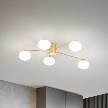 Ideal Lux - LED Полилей за повърхностен монтаж HERMES 5xG9/3W/230V Ø 90 см златист