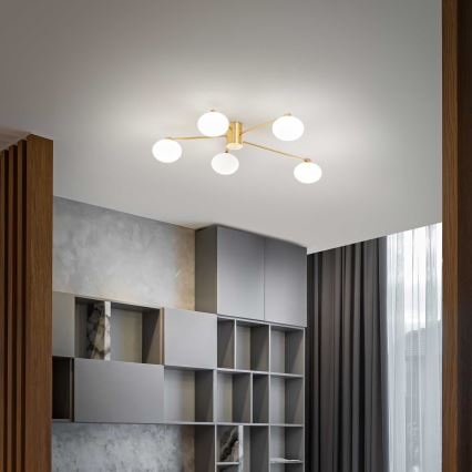 Ideal Lux - LED Полилей за повърхностен монтаж HERMES 5xG9/3W/230V Ø 90 см златист