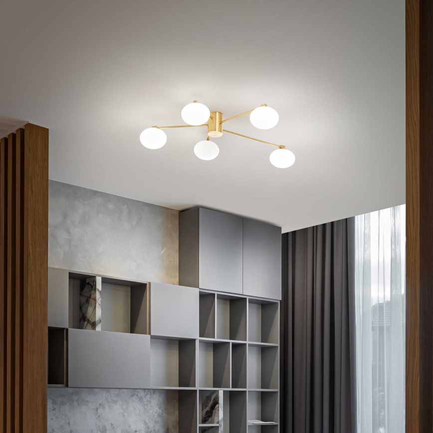 Ideal Lux - LED Полилей за повърхностен монтаж HERMES 5xG9/3W/230V Ø 90 см златист