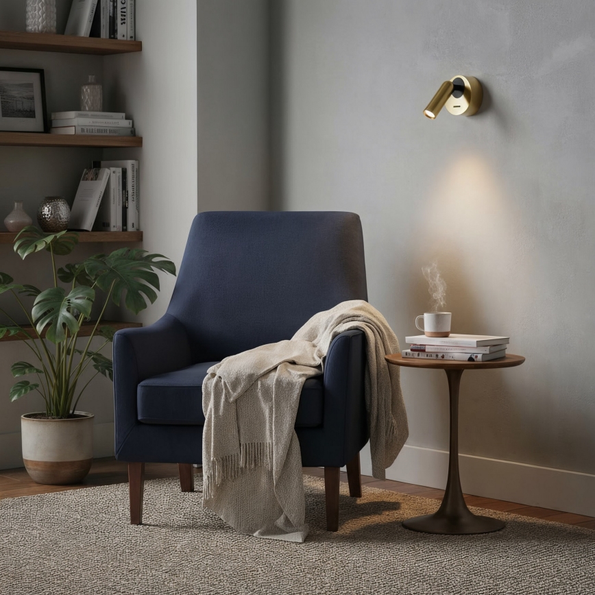 Ideal Lux - LED Стенен спот BEAN LED/3W/230V CRI 90 месинг