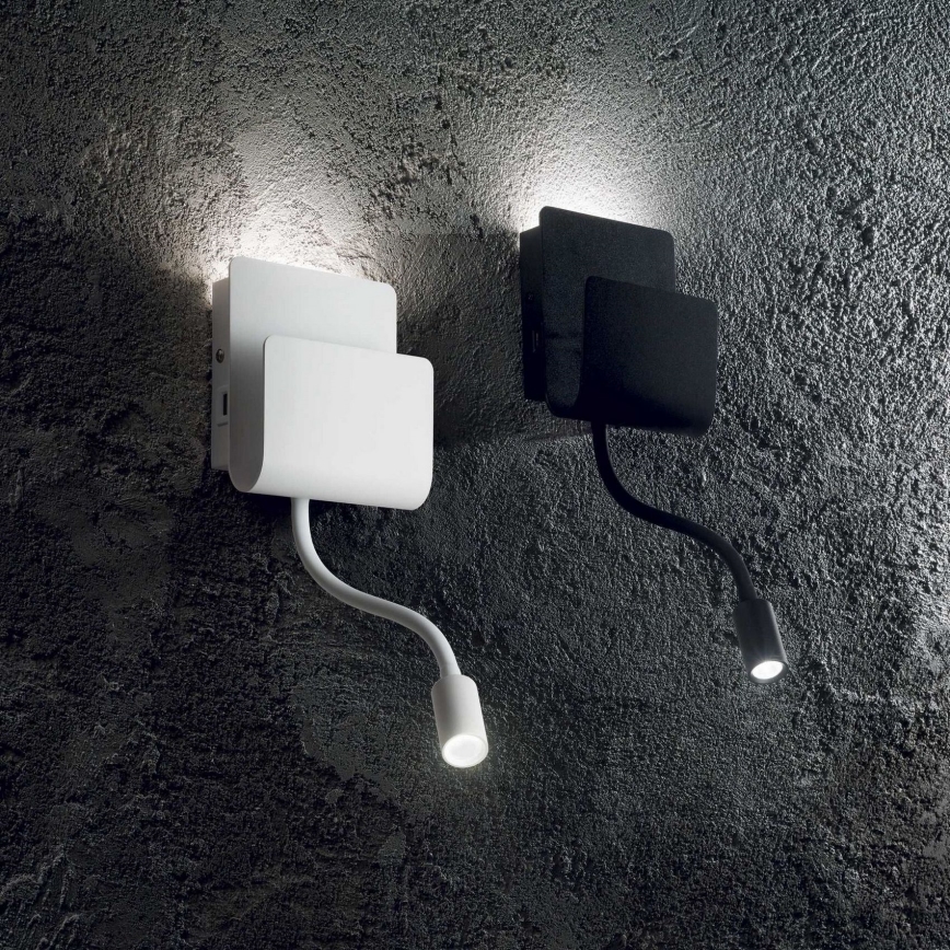 Ideal Lux - LED Стенен спот с гъвкав малка лампа PROBE LED/9,5W/230V USB CRI 90 бял