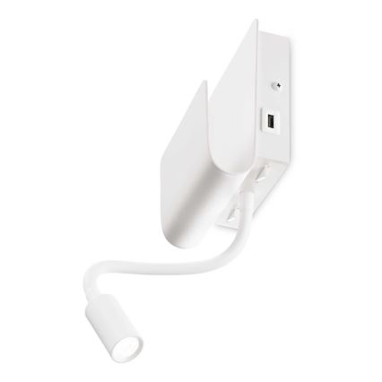 Ideal Lux - LED Стенен спот с гъвкав малка лампа PROBE LED/9,5W/230V USB CRI 90 бял