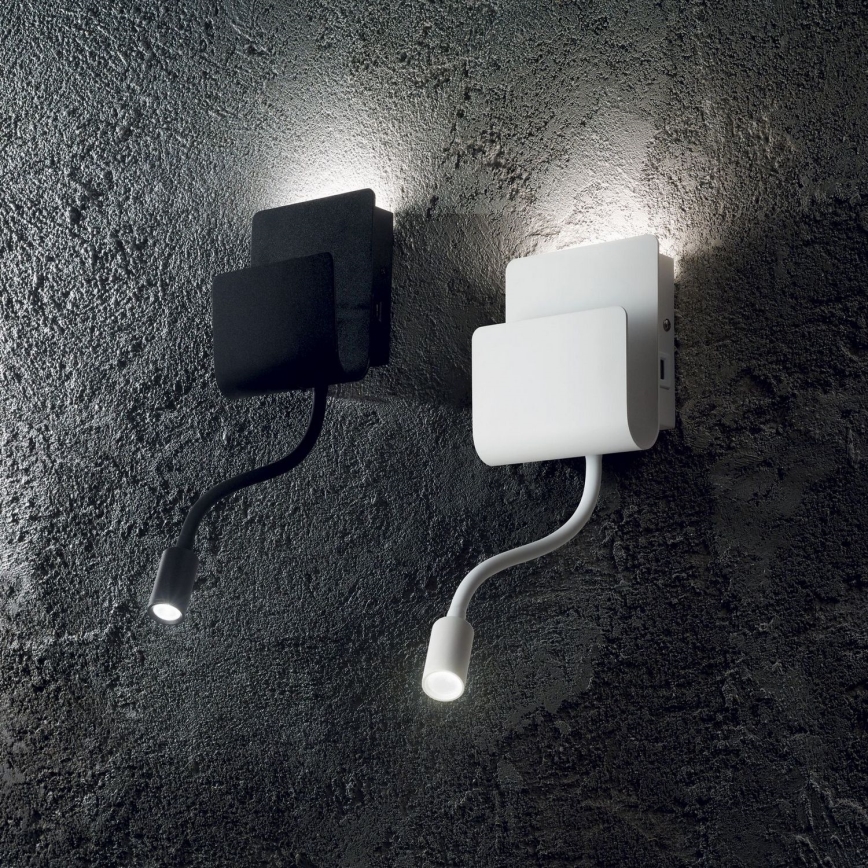 Ideal Lux - LED Стенен спот с гъвкав малка лампа PROBE LED/9,5W/230V USB CRI 90 черен