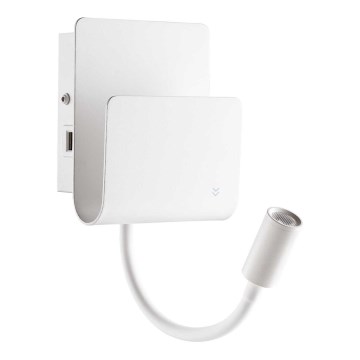 Ideal Lux - LED Стенен спот с гъвкав малка лампа PROBE LED/9,5W/230V USB CRI 90 бял