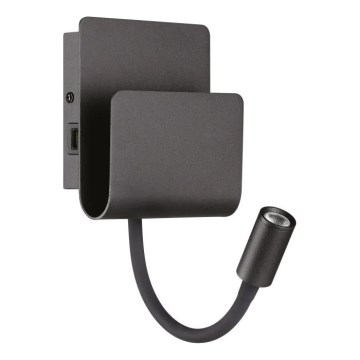 Ideal Lux - LED Стенен спот с гъвкав малка лампа PROBE LED/9,5W/230V USB CRI 90 черен
