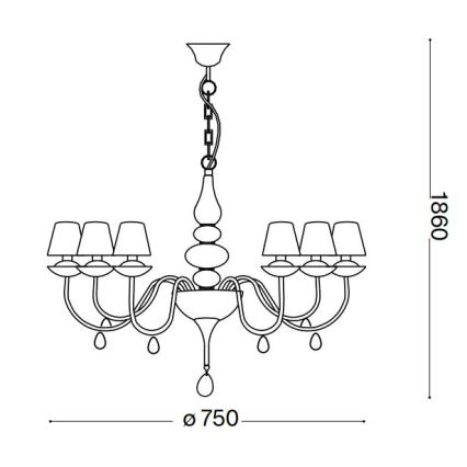 Ideal Lux - Пендел BLANCHE 6xE14/4W/230V Ø 75 см черен