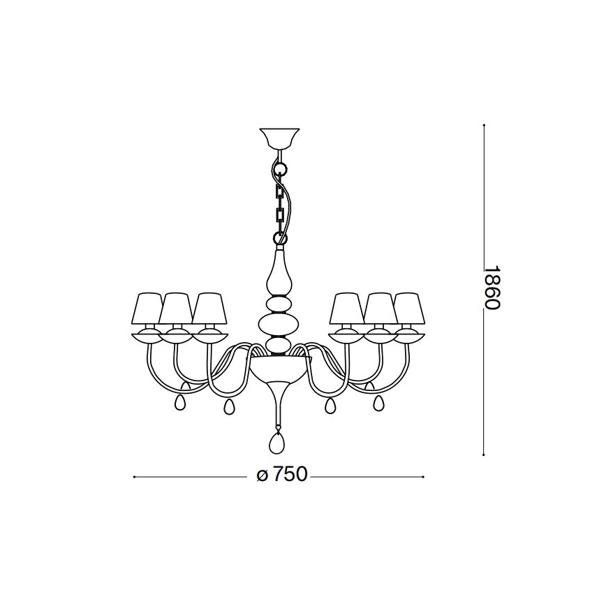 Ideal Lux - Пендел BLANCHE 6xE14/4W/230V Ø 75 см черен
