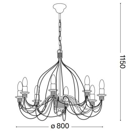 Ideal Lux - Пендел CORTE 8xE14/40W/230V Ø 80 см меден