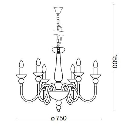 Ideal Lux - Пендел DOGE 6xE14/40W/230V Ø 75 см лъскав хром