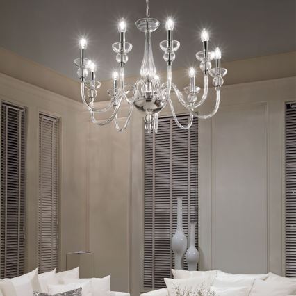 Ideal Lux - Пендел DOGE 9xE14/40W/230V Ø 75 см лъскав хром