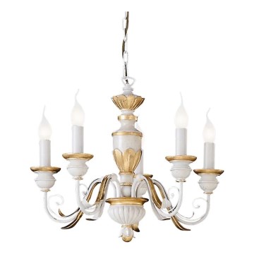 Ideal Lux - Пендел FIRENZE 5xE14/40W/230V Ø 55 см бял/златист