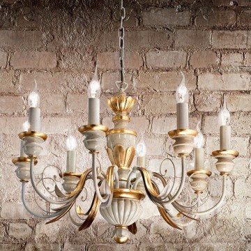 Ideal Lux - Пендел FIRENZE 8xE14/40W/230V Ø 64 см бял/златист