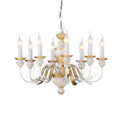 Ideal Lux - Пендел FIRENZE 8xE14/40W/230V Ø 64 см бял/златист