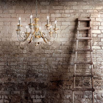 Ideal Lux - Пендел FIRENZE 8xE14/40W/230V Ø 64 см бял/златист