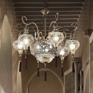 Ideal Lux - Пендел HAREM 9xE27/60W/230V Ø 75 см месинг