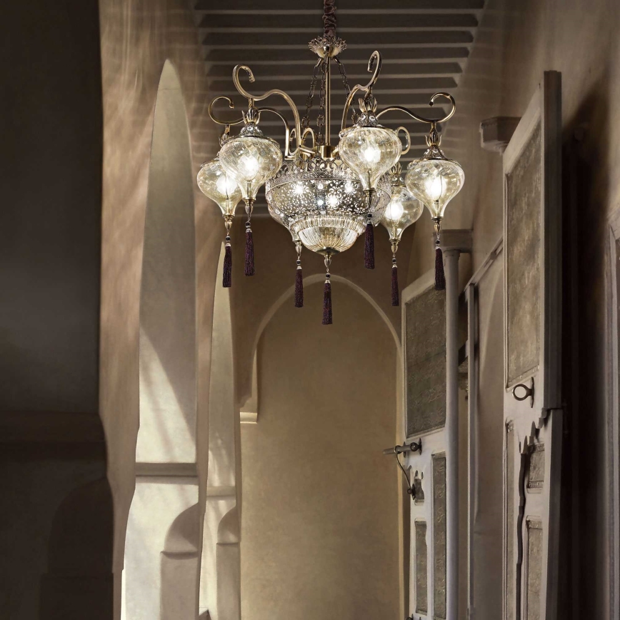 Ideal Lux - Пендел HAREM 9xE27/60W/230V Ø 75 см месинг