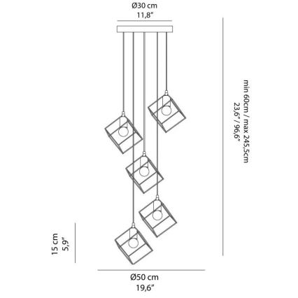Ideal Lux - Пендел ICE 5xE27/60W/230V Ø 50 см черен
