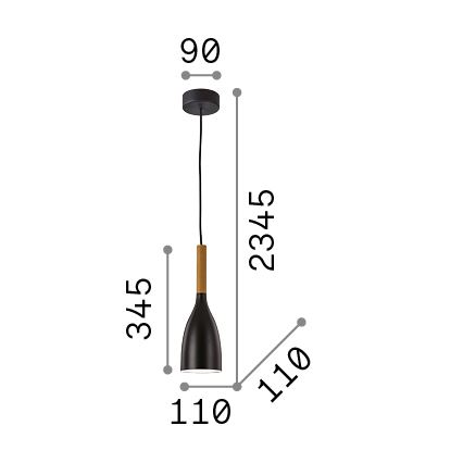 Ideal Lux - Пендел на кабел MANHATTAN 1xE14/40W/230V Ø 11 см черен/бук