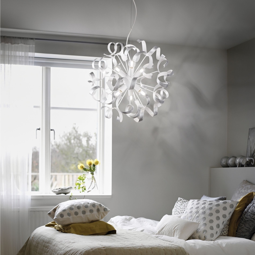 Ideal Lux - Пендел VORTEX 6xE14/40W/230V Ø 53 см сребрист/патина