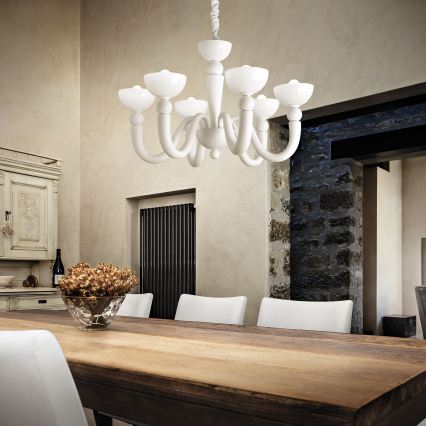 Ideal Lux - Полилей на верига BON BON 8xE14/28W/230V диам. 95,5 см бял