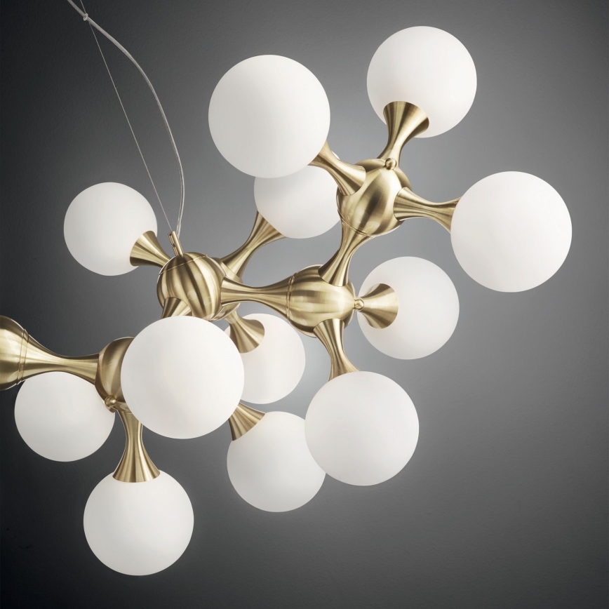 Ideal Lux - Полилей на кабел NODI 15xE14/28W/230V Ø 105 cm месинг/бял