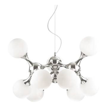 Ideal Lux - Полилей с кабелно окачване NODI 9xE14/28W/230V Ø 80 см лъскав хром/бял
