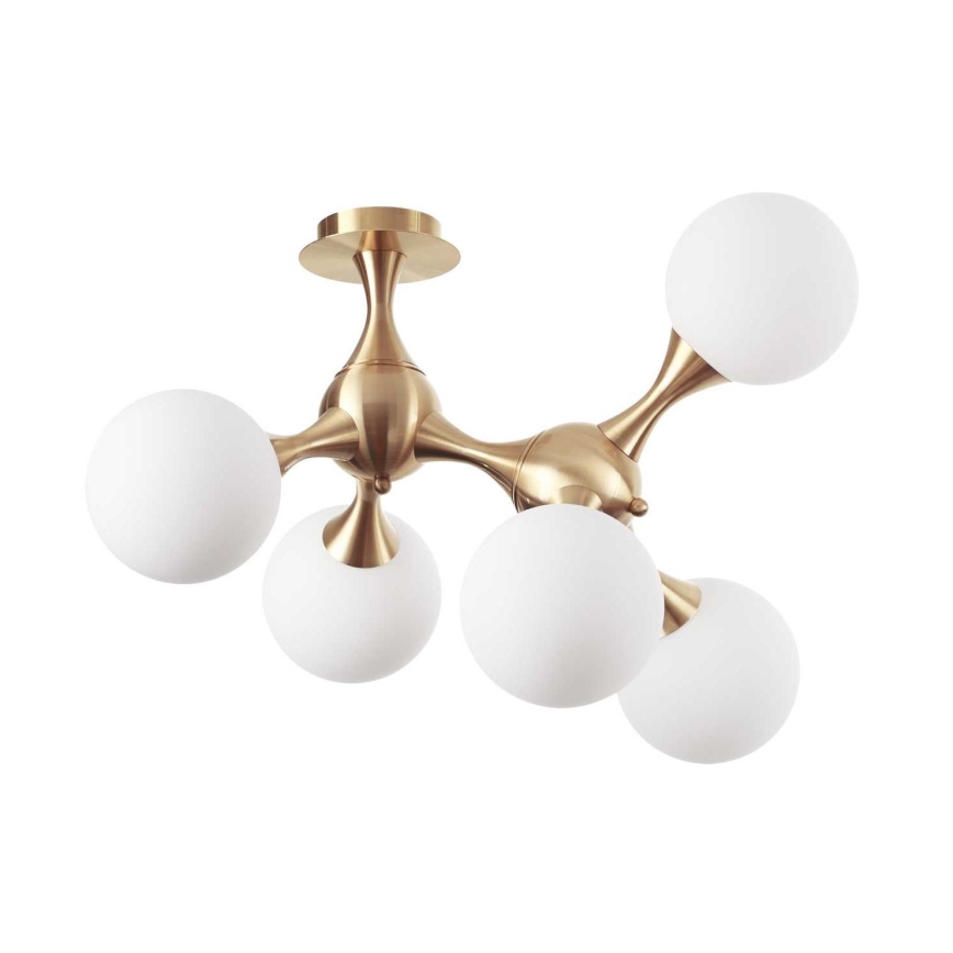 Ideal Lux - Полилей тип плафон NODI 5xE14/28W/230V 50x55 cm месинг/бял