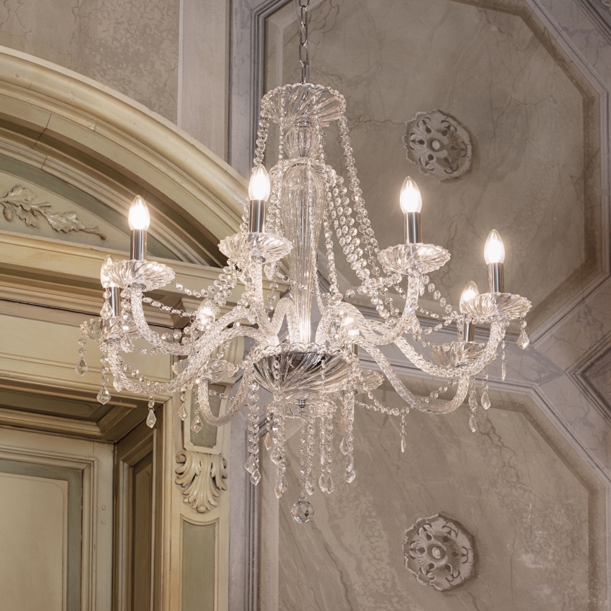Ideal Lux - Кристален пендел AMADEUS 8xE14/40W/230V Ø 80 см прозрачен