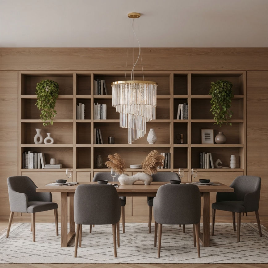 Ideal Lux - Кристален пендел CARLTON 12xE14/40W/230V Ø 50 см златист