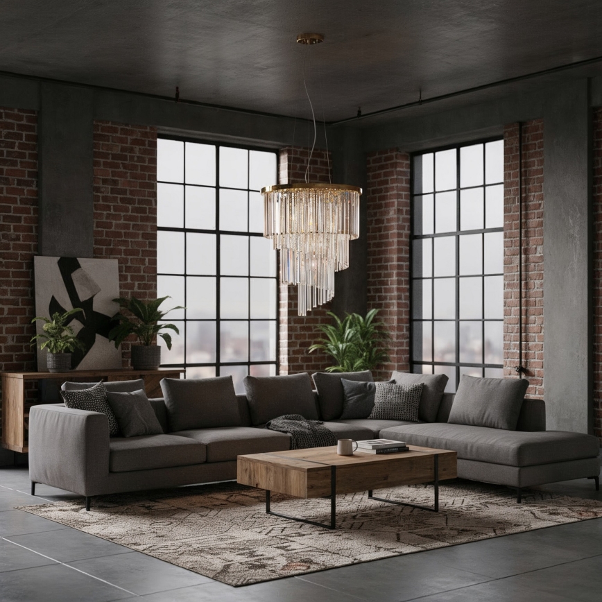 Ideal Lux - Кристален пендел CARLTON 12xE14/40W/230V Ø 50 см златист