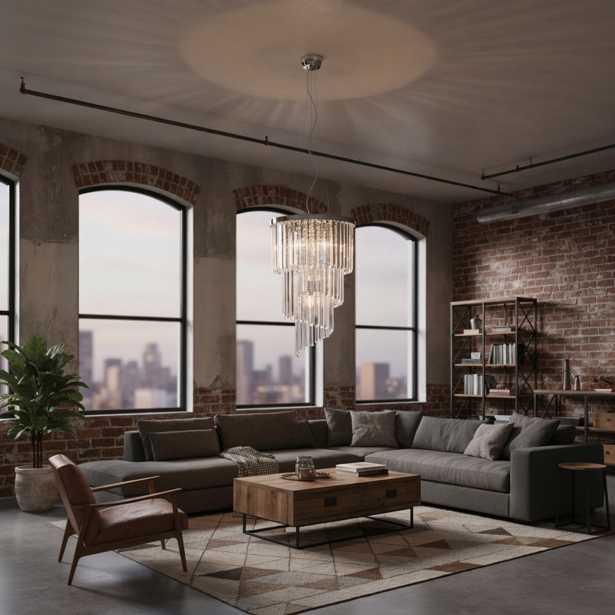 Ideal Lux - Кристален пендел CARLTON 8xE14/40W/230V Ø 40 см лъскав хром