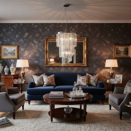 Ideal Lux - Кристален пендел CARLTON 8xE14/40W/230V Ø 40 см лъскав хром