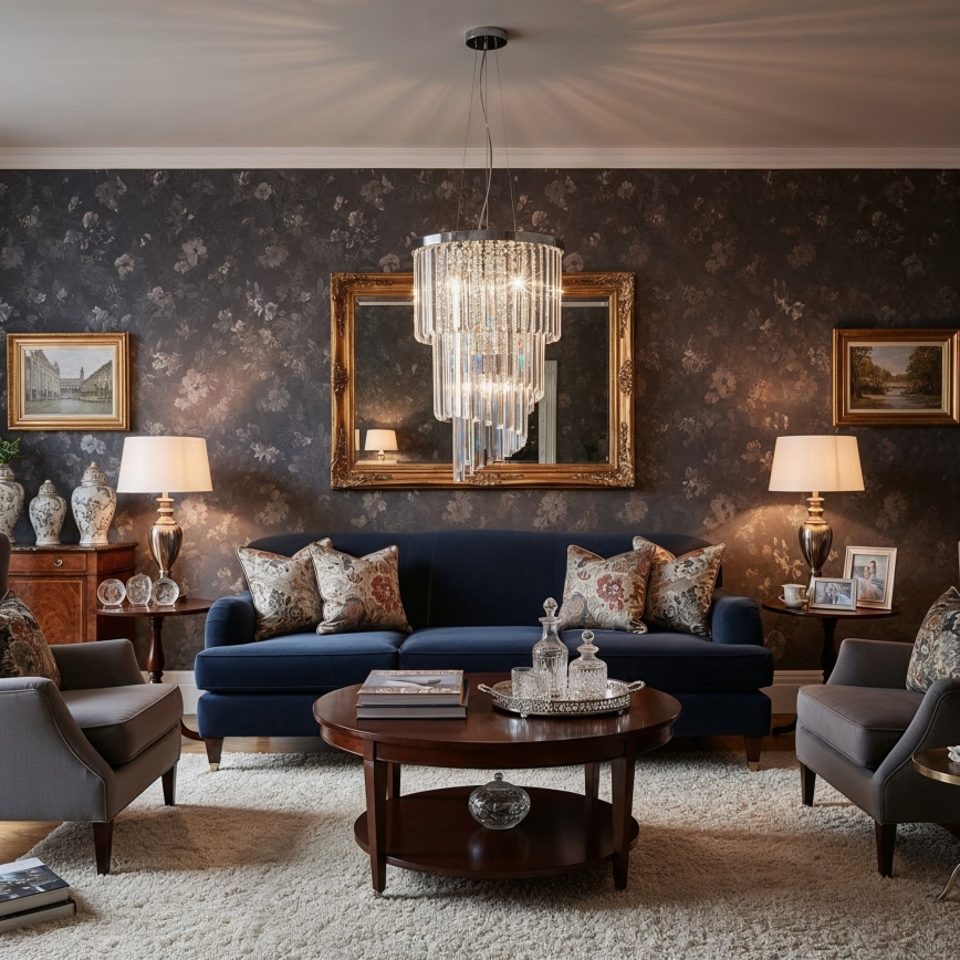 Ideal Lux - Кристален пендел CARLTON 8xE14/40W/230V Ø 40 см лъскав хром