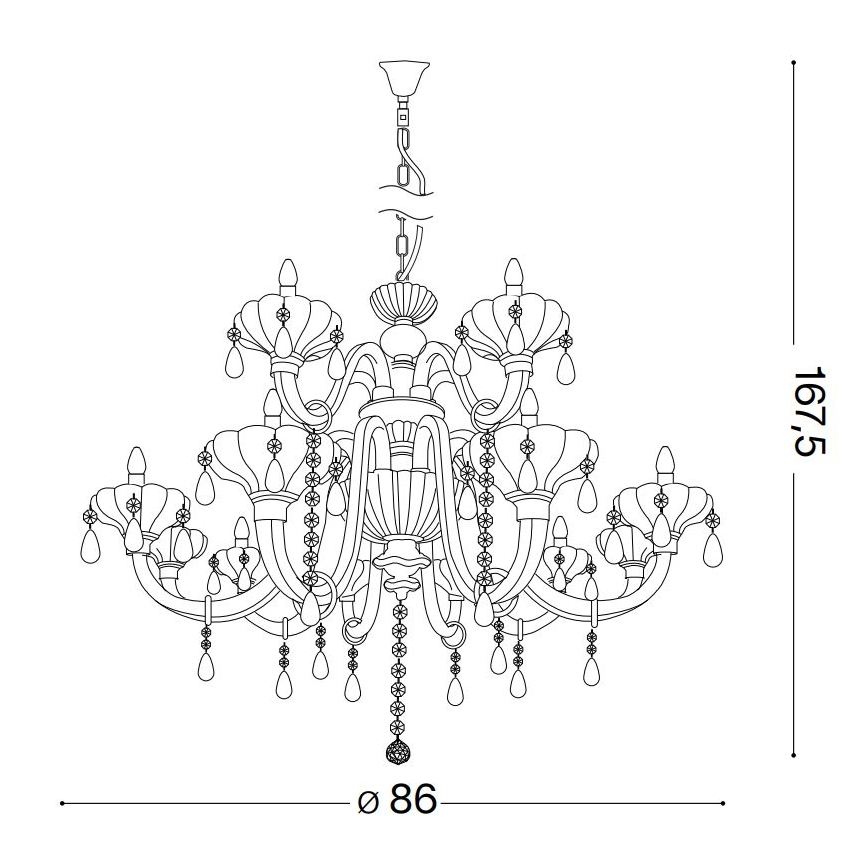 Ideal Lux - Кристален пендел CONTINENTAL 12xE14/40W/230V Ø 86 см прозрачен