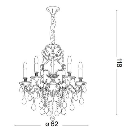 Ideal Lux - Кристален пендел GIOCONDA 6xE14/40W/230V Ø 62 см златист